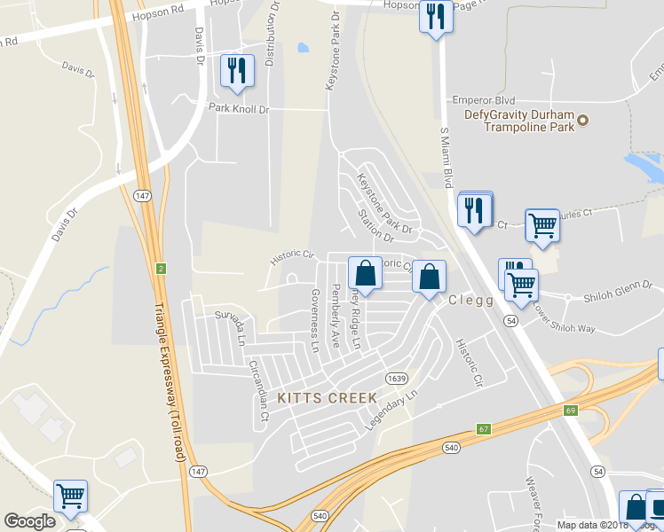 map of restaurants, bars, coffee shops, grocery stores, and more near 1000 Pemberly Avenue in Morrisville