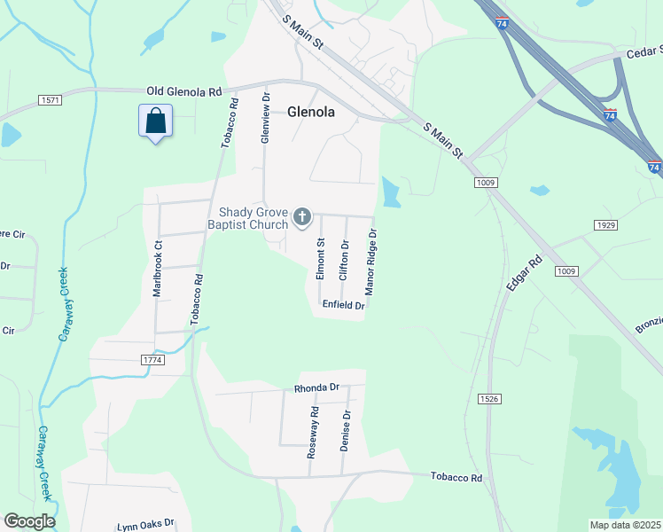 map of restaurants, bars, coffee shops, grocery stores, and more near 5136 Elmont Street in Archdale