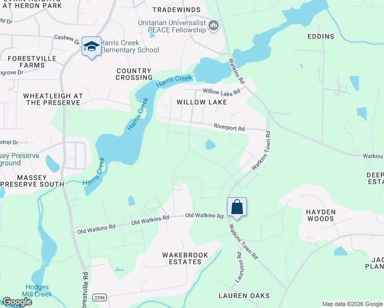 map of restaurants, bars, coffee shops, grocery stores, and more near 3029 Watkins Town Road in Raleigh