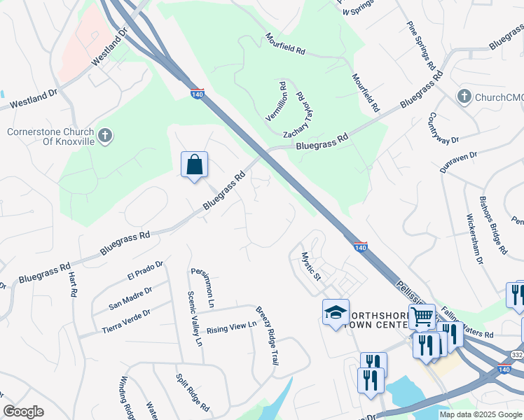 map of restaurants, bars, coffee shops, grocery stores, and more near 9606 Marley Lane in Knoxville