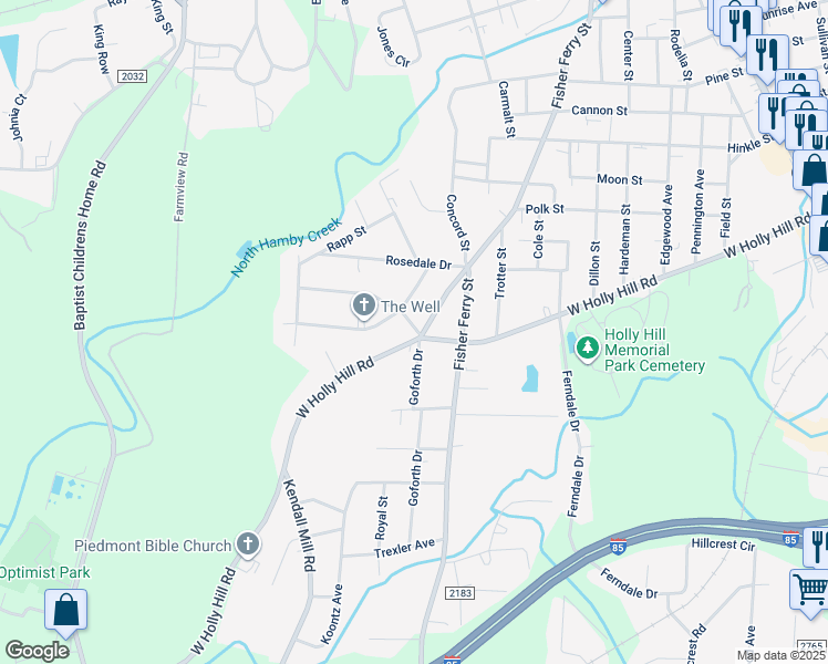 map of restaurants, bars, coffee shops, grocery stores, and more near 1000 West Holly Hill Road in Thomasville