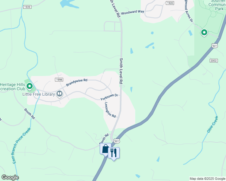 map of restaurants, bars, coffee shops, grocery stores, and more near 102 Brandywine Road in Chapel Hill