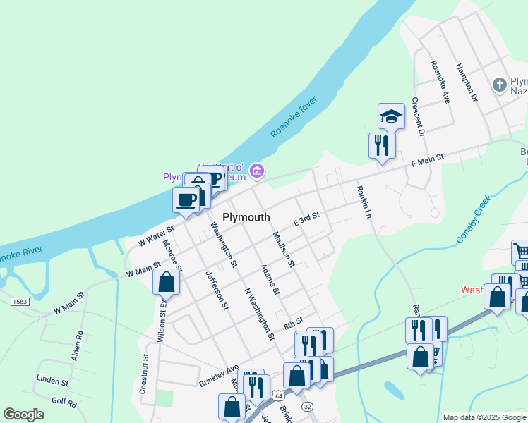 map of restaurants, bars, coffee shops, grocery stores, and more near 200 Madison Street in Plymouth