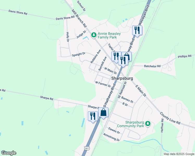 map of restaurants, bars, coffee shops, grocery stores, and more near 201 Barnhill Avenue in Rocky Mount