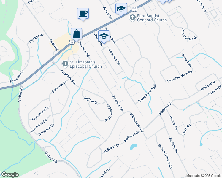 map of restaurants, bars, coffee shops, grocery stores, and more near 305 Peterson Road in Knoxville