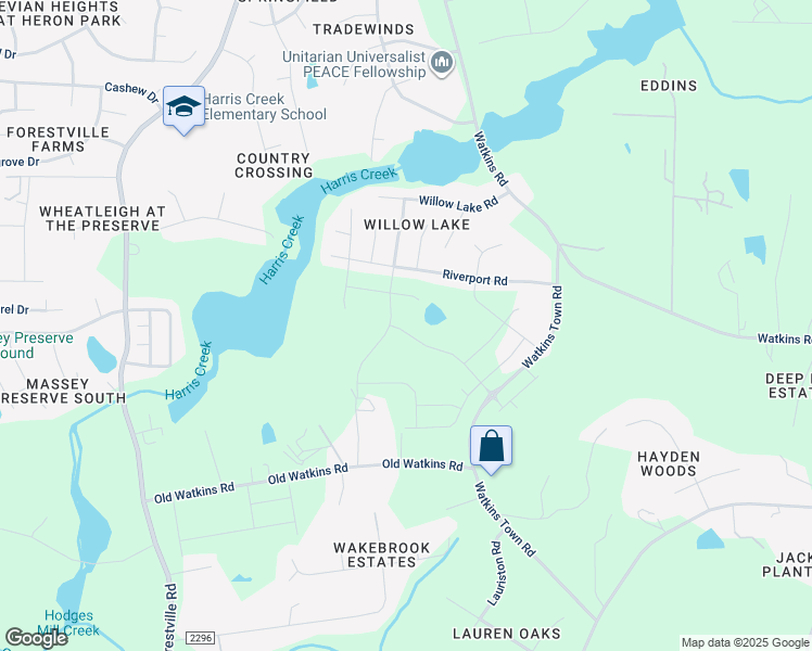 map of restaurants, bars, coffee shops, grocery stores, and more near 4309 Laurel Pond Way in Raleigh