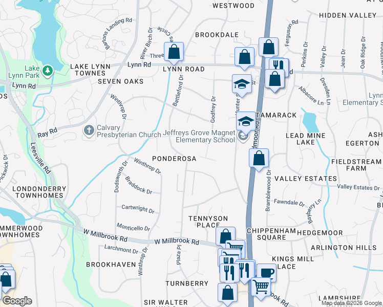 map of restaurants, bars, coffee shops, grocery stores, and more near 2956 Skybrook Oaks Dr in Raleigh