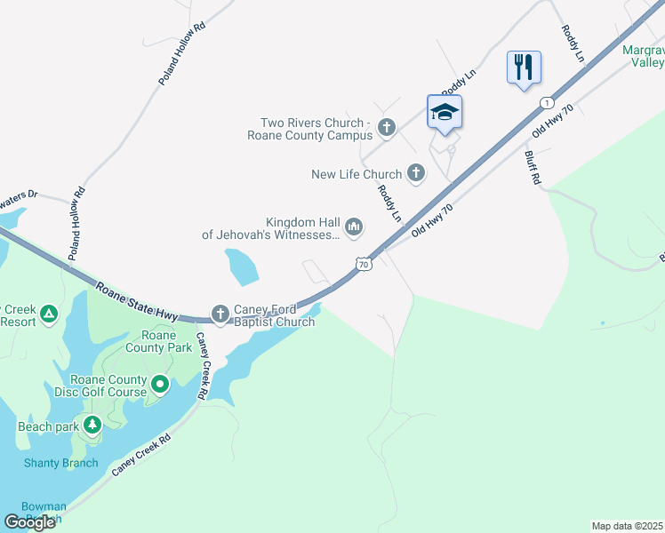 map of restaurants, bars, coffee shops, grocery stores, and more near 204 Midtown Lane in Harriman