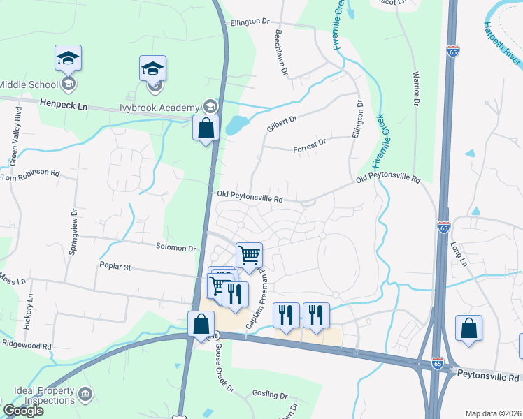map of restaurants, bars, coffee shops, grocery stores, and more near 313 Henry Russell Street in Franklin