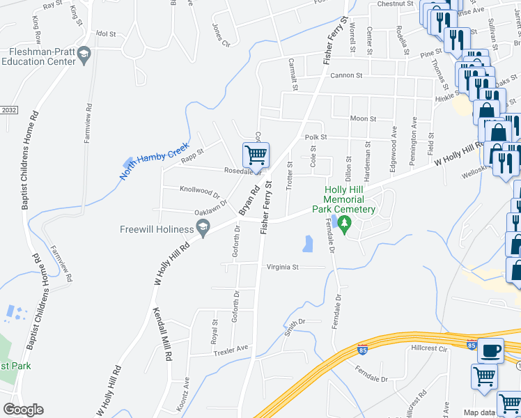 map of restaurants, bars, coffee shops, grocery stores, and more near 816 Fisher Ferry Street in Thomasville