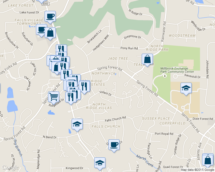 map of restaurants, bars, coffee shops, grocery stores, and more near 1514 Nature Court in Raleigh