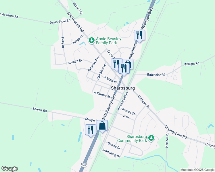 map of restaurants, bars, coffee shops, grocery stores, and more near 300 Pittman Street in Rocky Mount