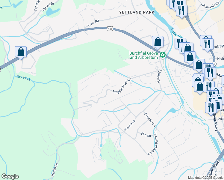 map of restaurants, bars, coffee shops, grocery stores, and more near 226 Timberlodge Lane in Sevierville