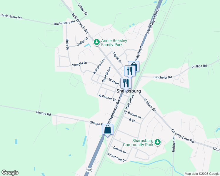 map of restaurants, bars, coffee shops, grocery stores, and more near 321 Gold Street in Rocky Mount