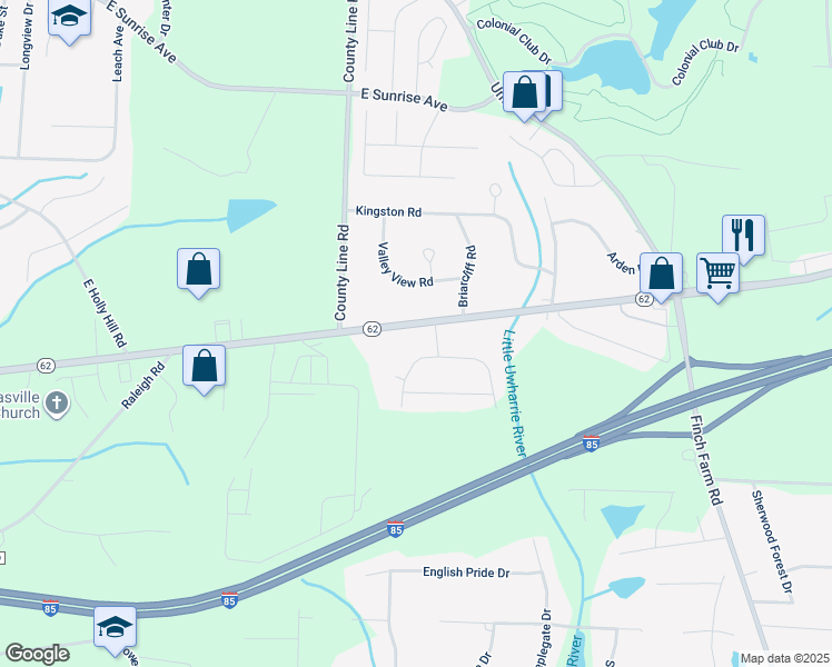 map of restaurants, bars, coffee shops, grocery stores, and more near 4188 North Carolina 62 in Thomasville