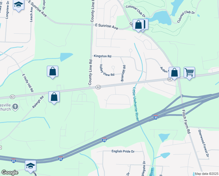 map of restaurants, bars, coffee shops, grocery stores, and more near 4188 North Carolina 62 in Thomasville