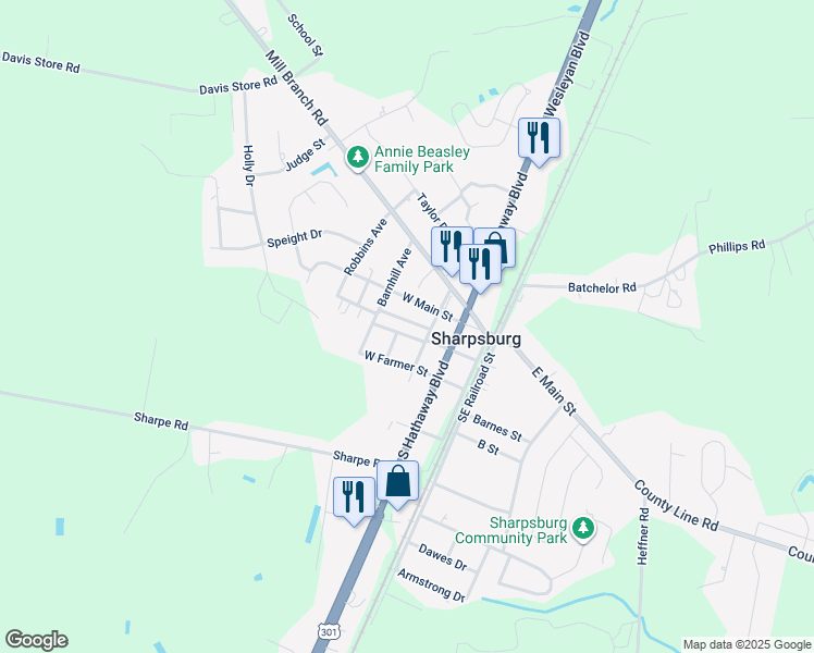 map of restaurants, bars, coffee shops, grocery stores, and more near 321 Gold Street in Rocky Mount