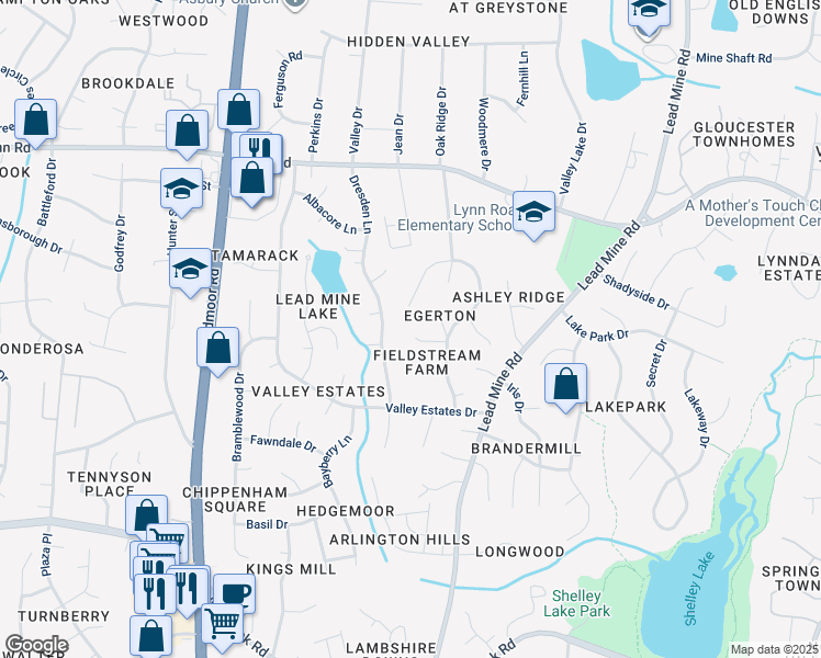 map of restaurants, bars, coffee shops, grocery stores, and more near 5912 Stable Court in Raleigh