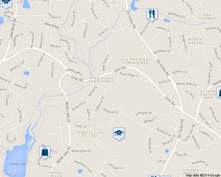 map of restaurants, bars, coffee shops, grocery stores, and more near 6203 Tributary Drive in Raleigh