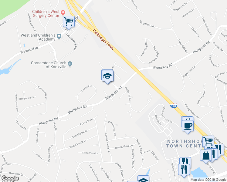 map of restaurants, bars, coffee shops, grocery stores, and more near 1513 Autumn Ridge Drive in Knoxville