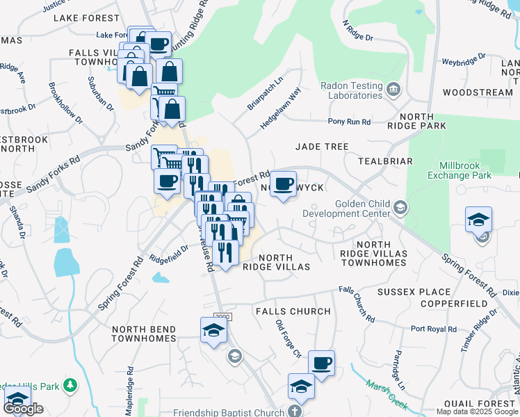 map of restaurants, bars, coffee shops, grocery stores, and more near 1209 Oakside Court in Raleigh
