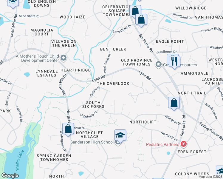 map of restaurants, bars, coffee shops, grocery stores, and more near 6203 Tributary Drive in Raleigh
