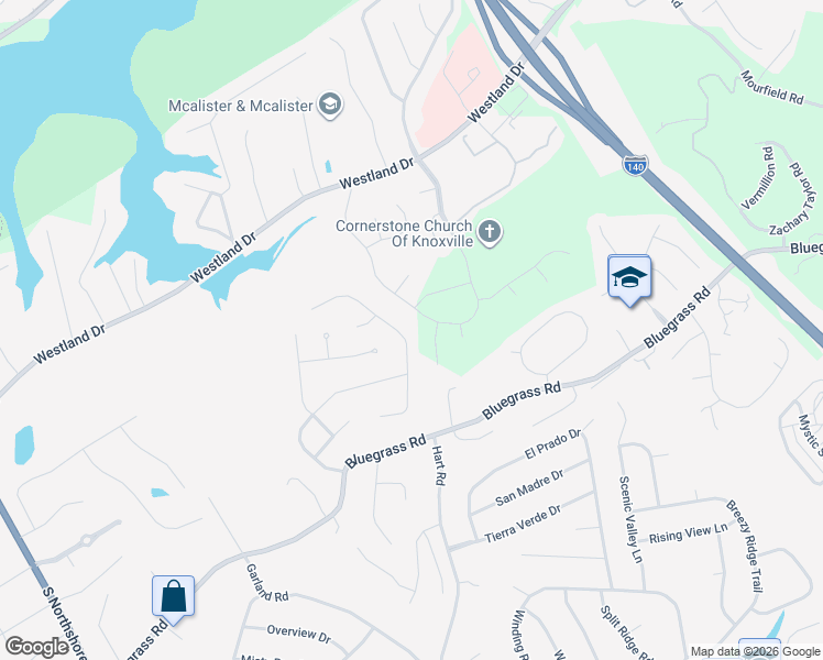 map of restaurants, bars, coffee shops, grocery stores, and more near 1209 East Woodshire Drive in Knoxville