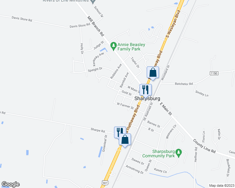 map of restaurants, bars, coffee shops, grocery stores, and more near 206 Barnhill Avenue in Rocky Mount