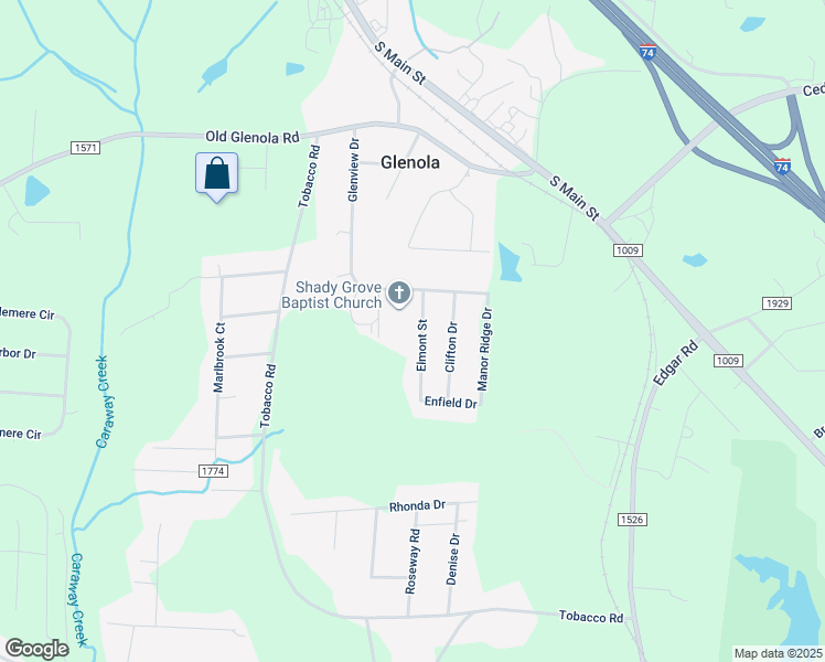 map of restaurants, bars, coffee shops, grocery stores, and more near 5183 Elmont Street in Archdale