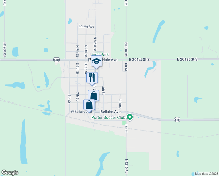 map of restaurants, bars, coffee shops, grocery stores, and more near 17 Elberta Avenue in Porter