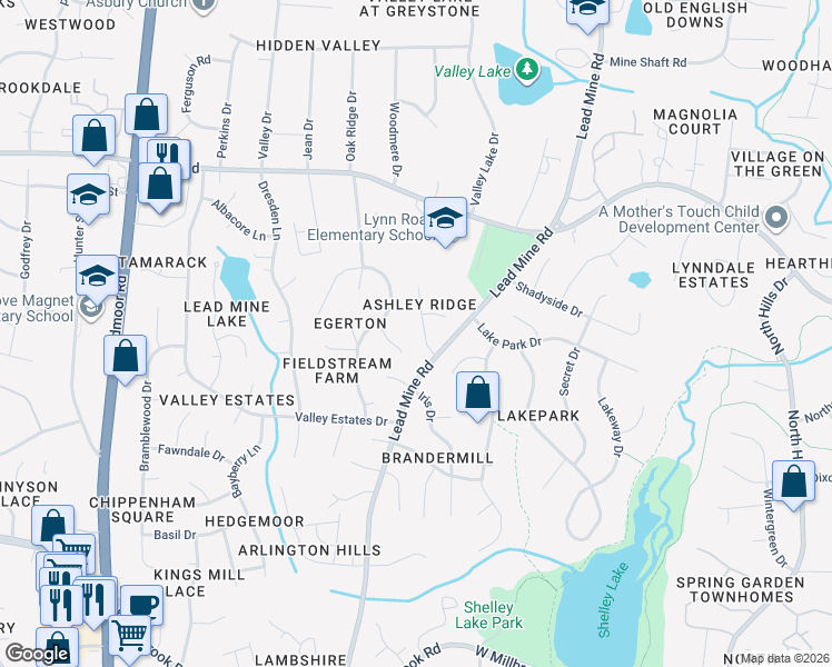 map of restaurants, bars, coffee shops, grocery stores, and more near 6321 Ashley Ridge Drive in Raleigh