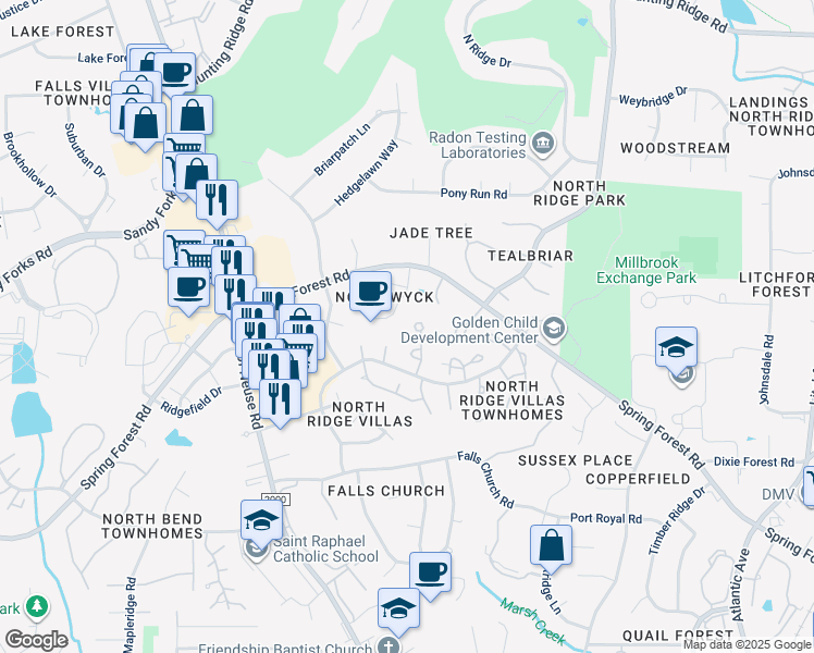 map of restaurants, bars, coffee shops, grocery stores, and more near 1541 Hemphill Drive in Raleigh
