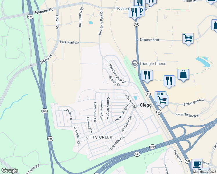 map of restaurants, bars, coffee shops, grocery stores, and more near 309 Mainline Station in Morrisville