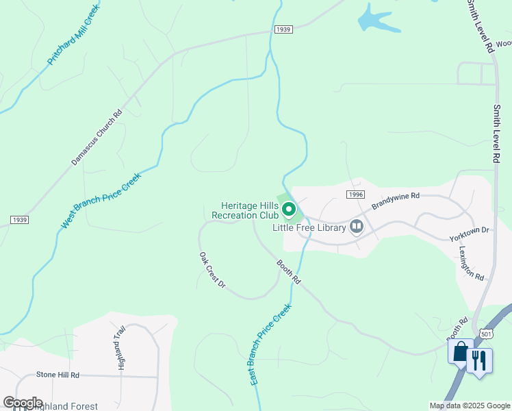 map of restaurants, bars, coffee shops, grocery stores, and more near 603 Booth Road in Chapel Hill