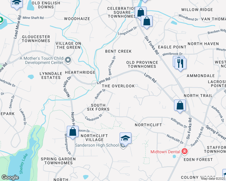 map of restaurants, bars, coffee shops, grocery stores, and more near 6203 Tributary Drive in Raleigh