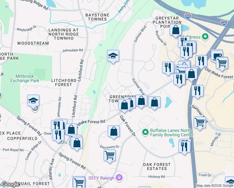 map of restaurants, bars, coffee shops, grocery stores, and more near 137 Times Drive in Raleigh
