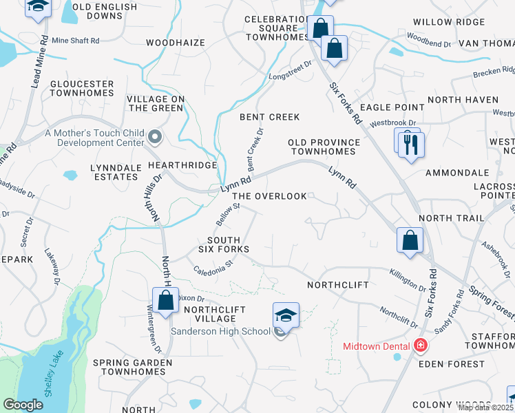 map of restaurants, bars, coffee shops, grocery stores, and more near 6203 Tributary Drive in Raleigh