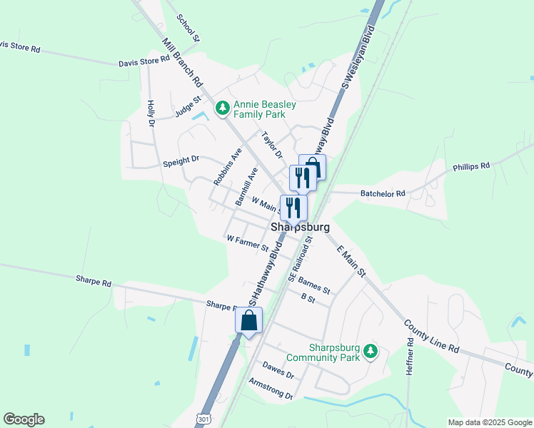 map of restaurants, bars, coffee shops, grocery stores, and more near 204 Pittman Street in Rocky Mount