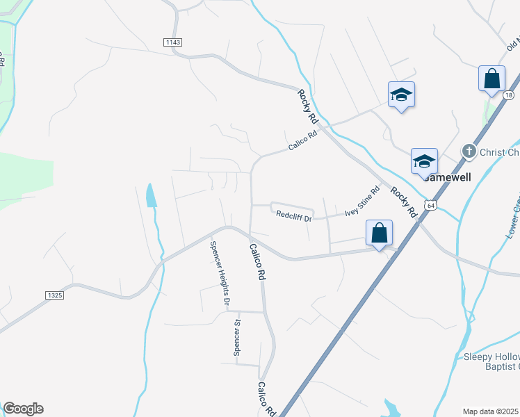 map of restaurants, bars, coffee shops, grocery stores, and more near 3594 Redcliff Drive in Lenoir