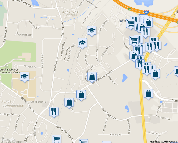 map of restaurants, bars, coffee shops, grocery stores, and more near 2929 Berkeley Springs Place in Raleigh
