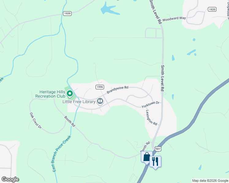 map of restaurants, bars, coffee shops, grocery stores, and more near 319 Brandywine Road in Chapel Hill