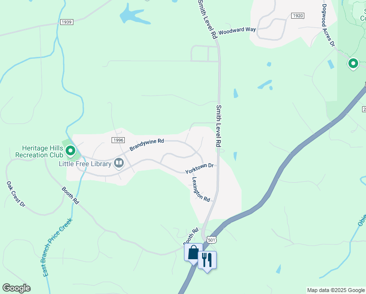 map of restaurants, bars, coffee shops, grocery stores, and more near 204 Brandywine Road in Chapel Hill