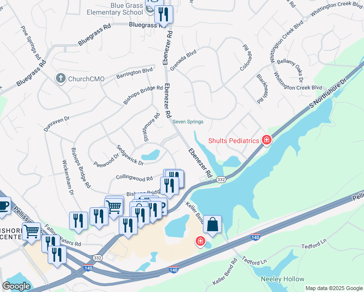 map of restaurants, bars, coffee shops, grocery stores, and more near 1840 Ebenezer Road in Knoxville