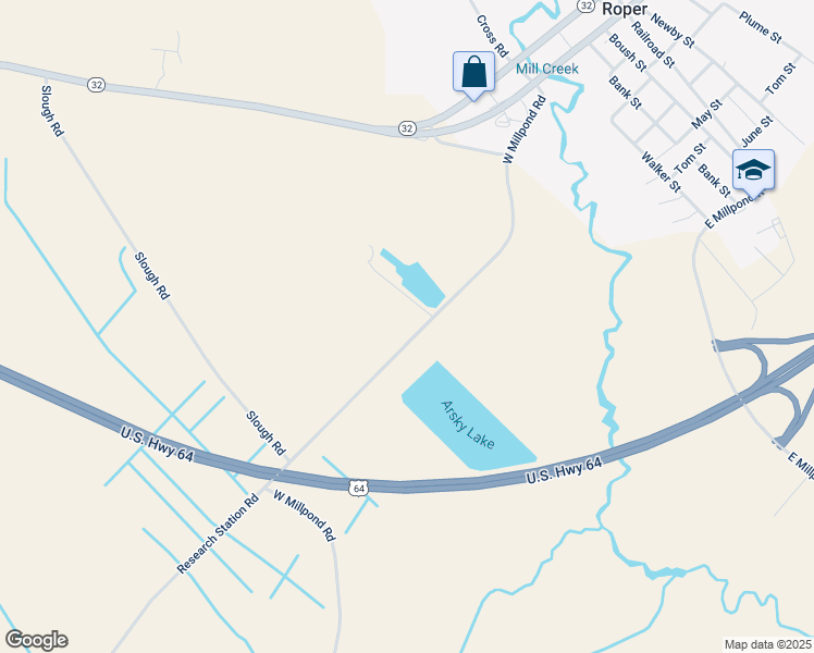 map of restaurants, bars, coffee shops, grocery stores, and more near 736 West Millpond Road in Roper