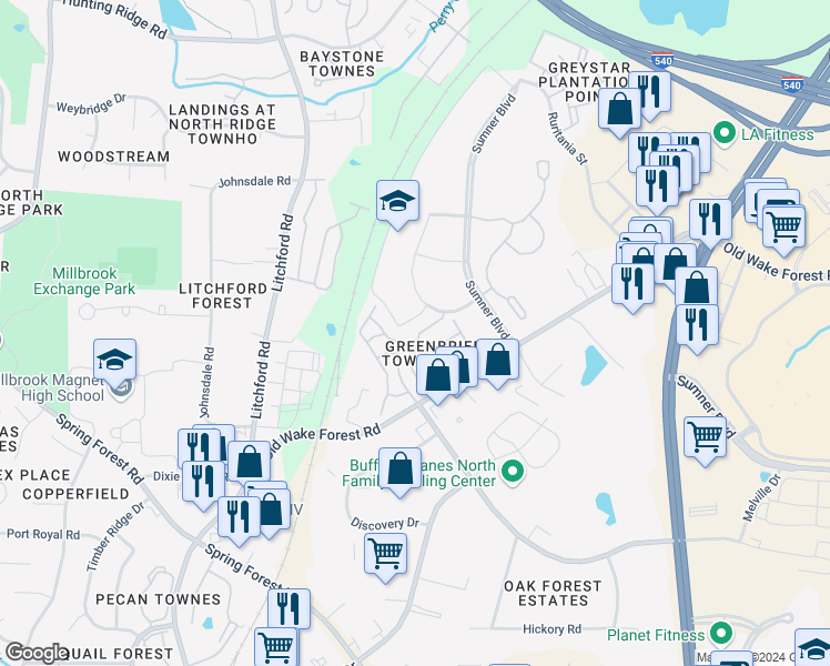 map of restaurants, bars, coffee shops, grocery stores, and more near 137 Times Drive in Raleigh