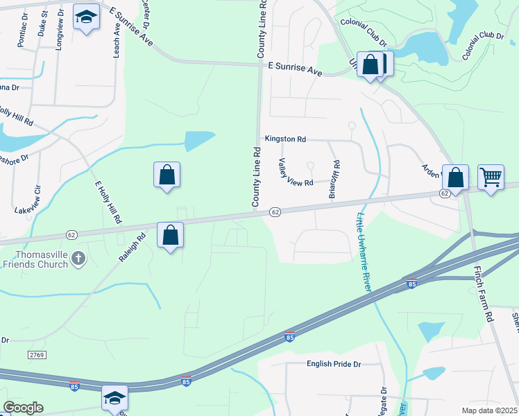 map of restaurants, bars, coffee shops, grocery stores, and more near 4115 North Carolina 62 in Thomasville