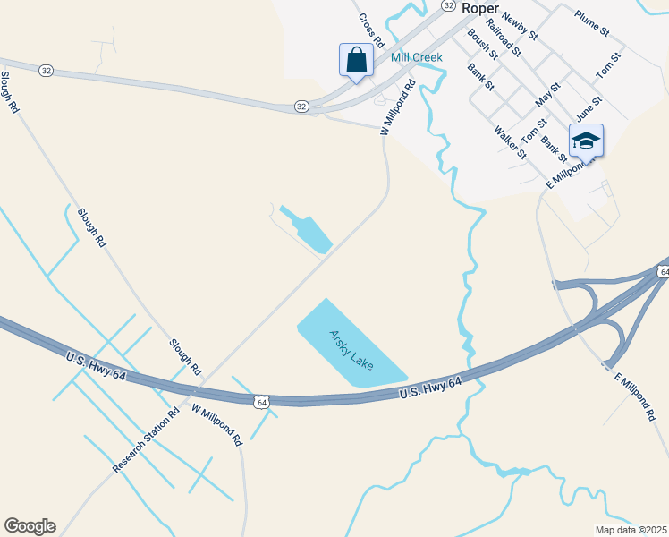 map of restaurants, bars, coffee shops, grocery stores, and more near 665 West Millpond Road in Roper