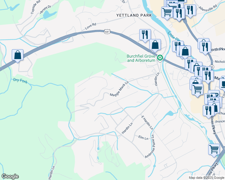 map of restaurants, bars, coffee shops, grocery stores, and more near 226 Timberlodge Lane in Sevierville
