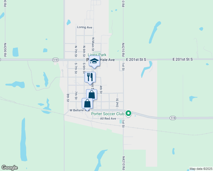 map of restaurants, bars, coffee shops, grocery stores, and more near 17 Elberta Avenue in Porter