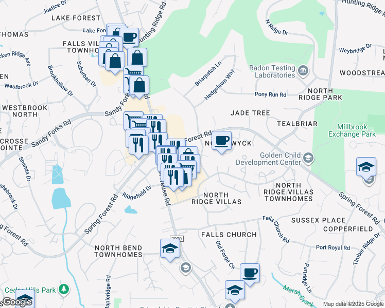 map of restaurants, bars, coffee shops, grocery stores, and more near 1112 Oakside Court in Raleigh